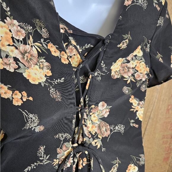 VINTAGE 90s dark floral cottagecore corset‎ back fit and flare grunge dress M - Picture 4 of 10